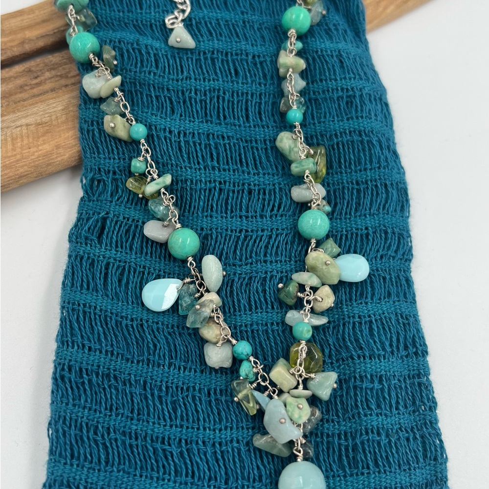 New Sterling Silver Gemstone Choker Aquamarine, Amazonite, Turquoise & Larimar